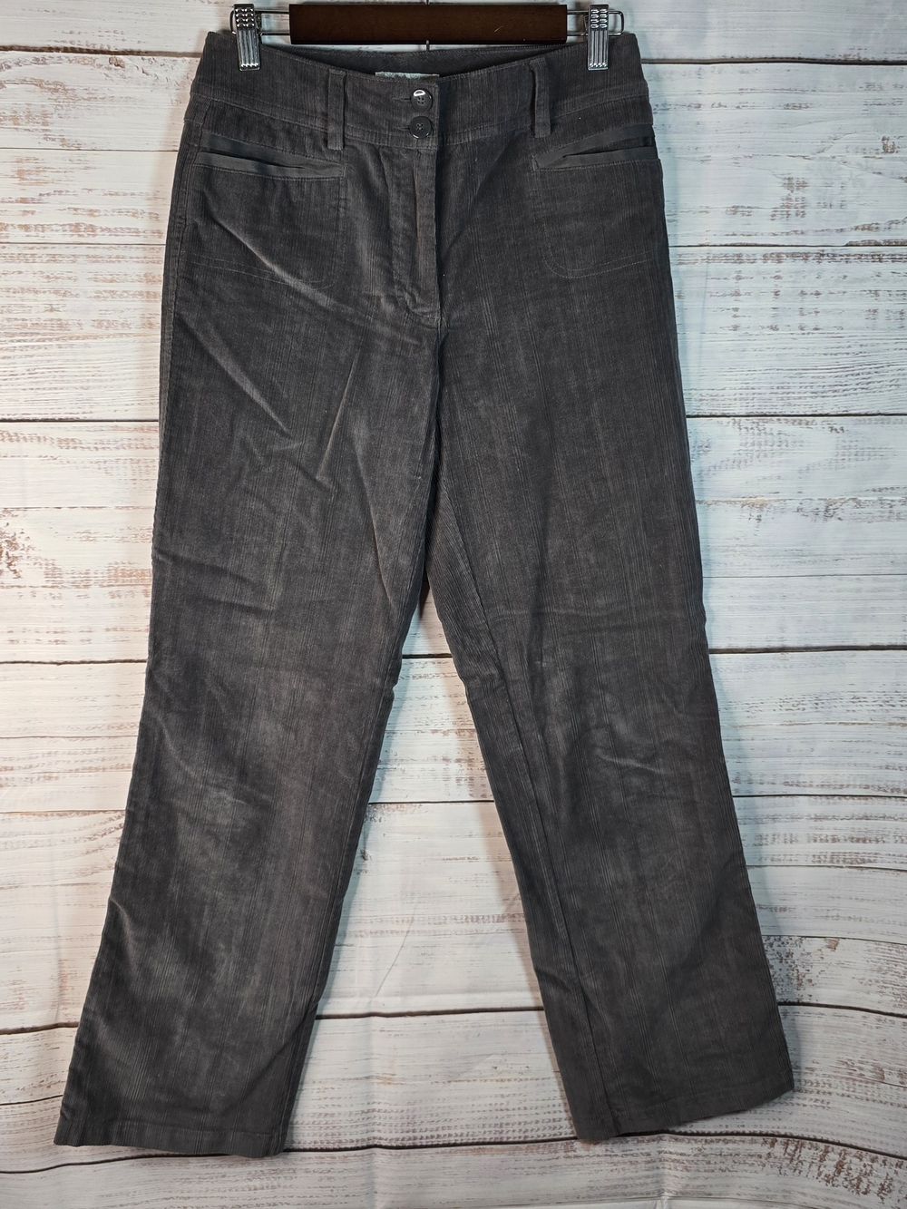 Dressbarn Gray Corduroy Pants Size 4 Straight Leg Stretch Trousers